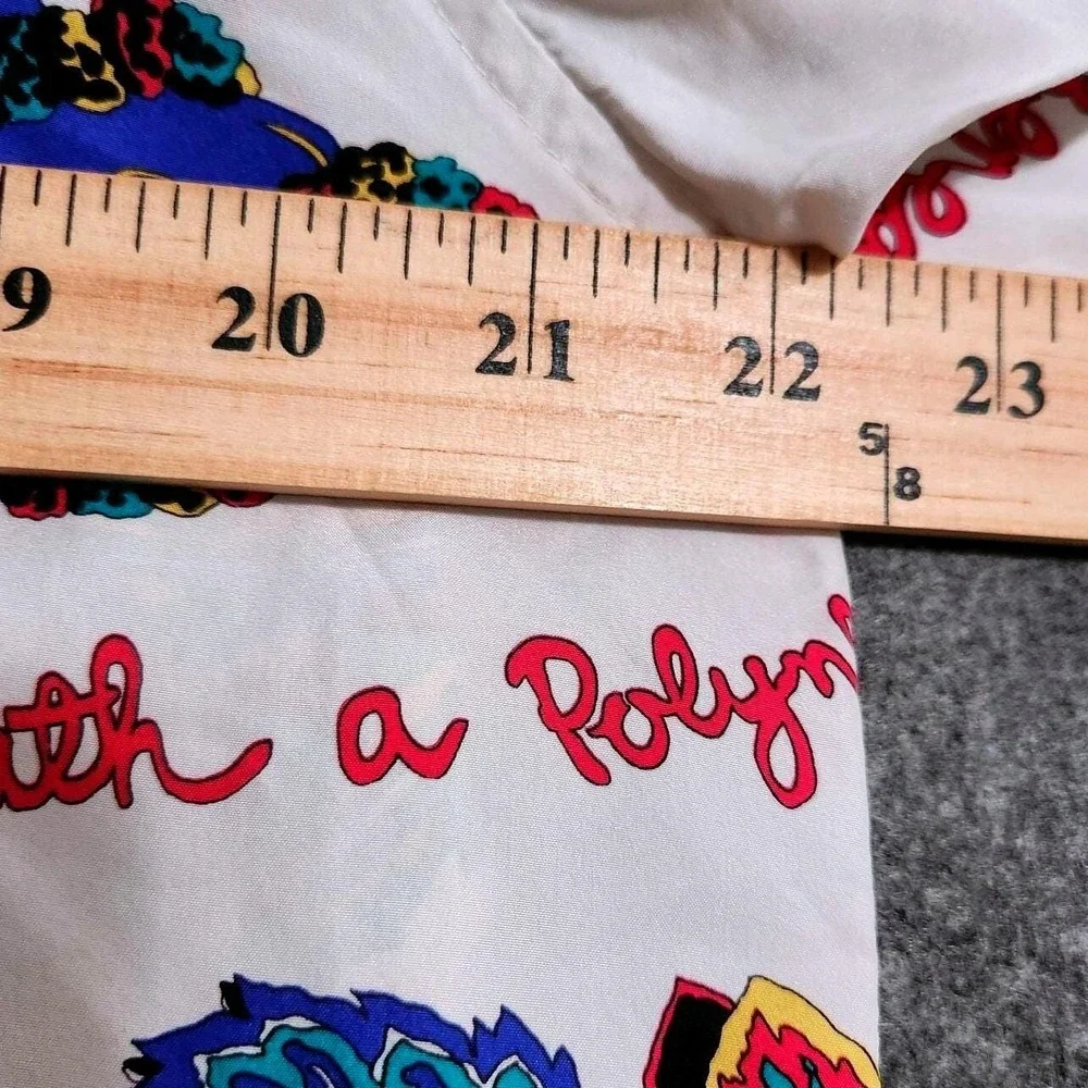 POI Hawaiian Aloha Shirt Mens L White Tropical Floral Palm Camp Button Up‎ Rayon